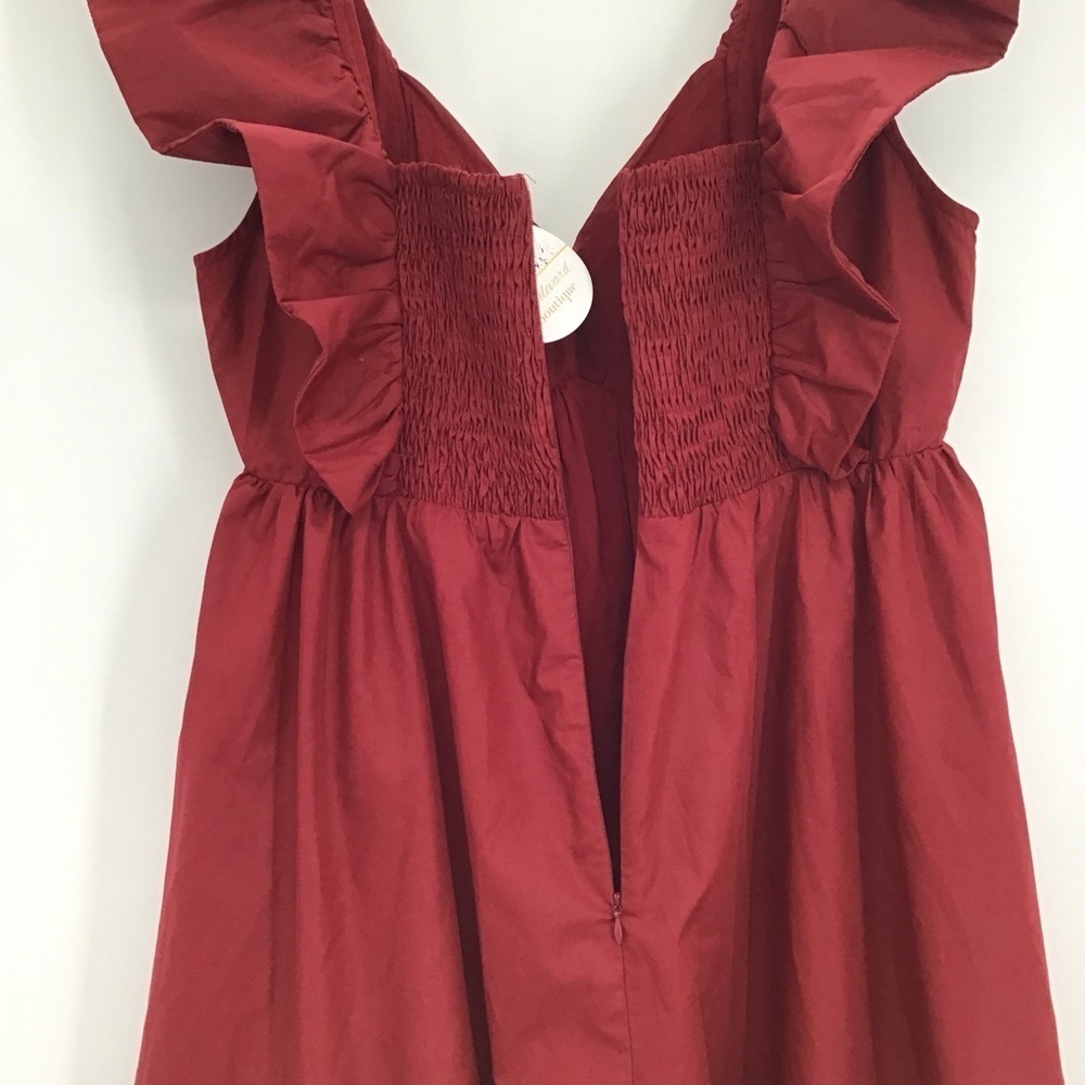 ENTRO NWT Poplin Ruffle Sleeve Baby Doll Mini Dress Maroon Career Size L - Picture 8 of 11